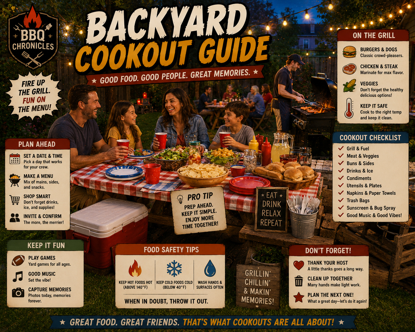 Backyard cookout guide scene.