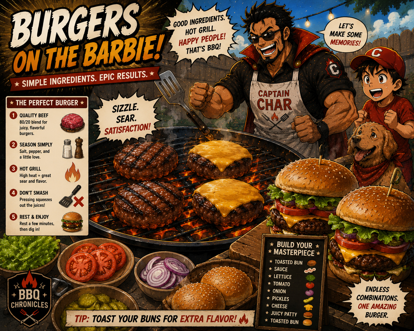 Burgers cooking on the grill.