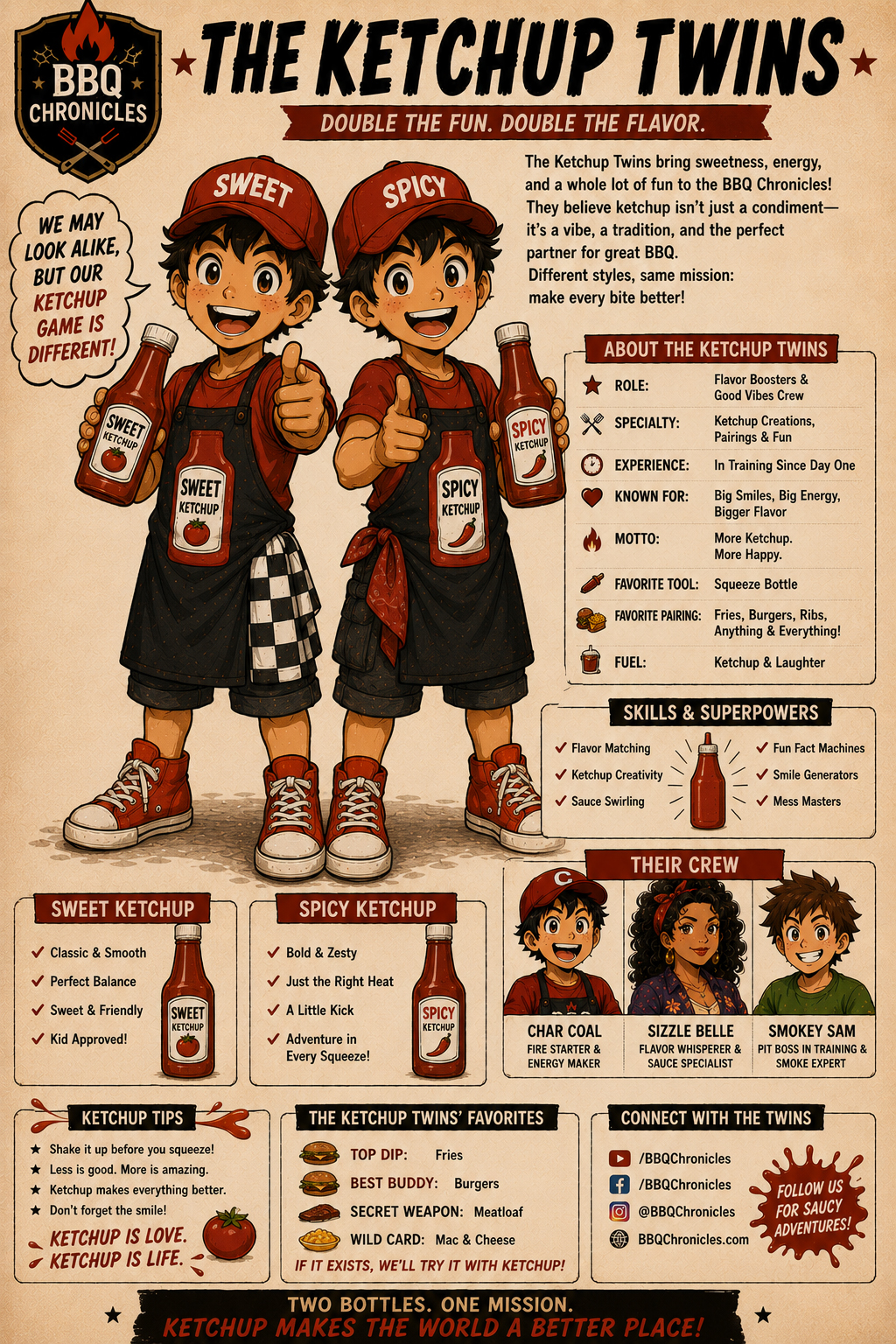 Full character profile image for the Ketchup Twins.